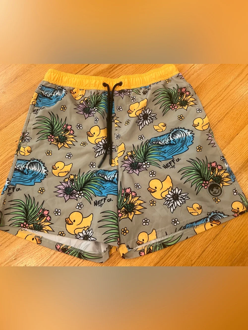2 pair Neff duckies (NWOT) & Frogs (wore once) swim trunks shorts